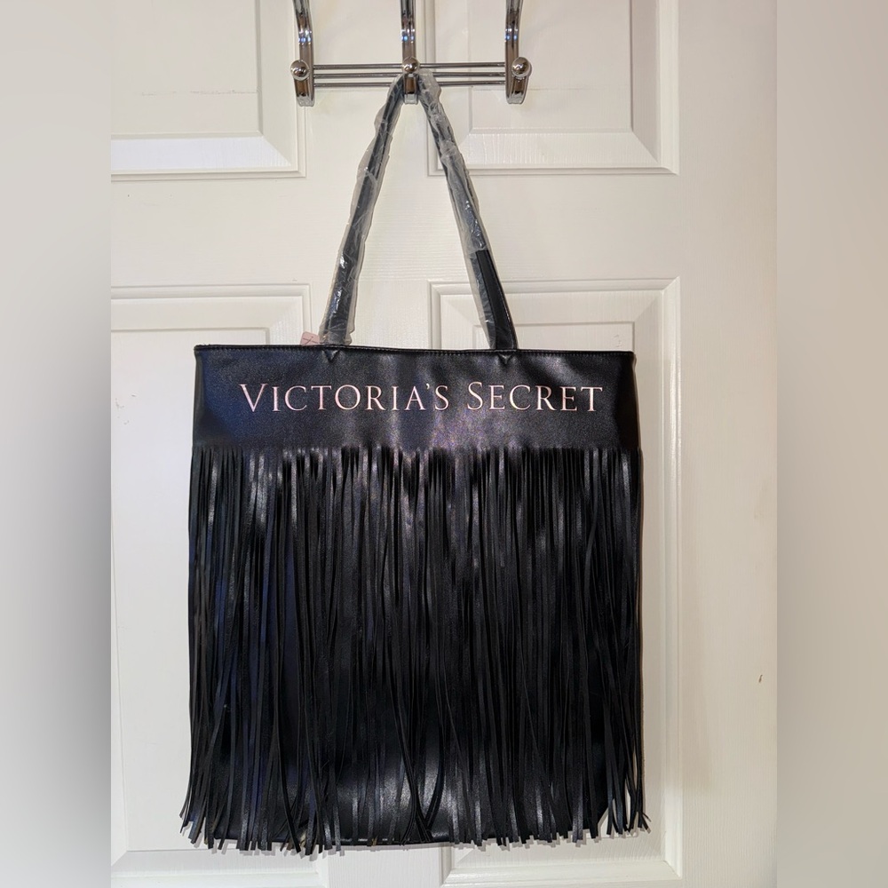 Victoria's Secret Black Fringe Tote Bag NWT